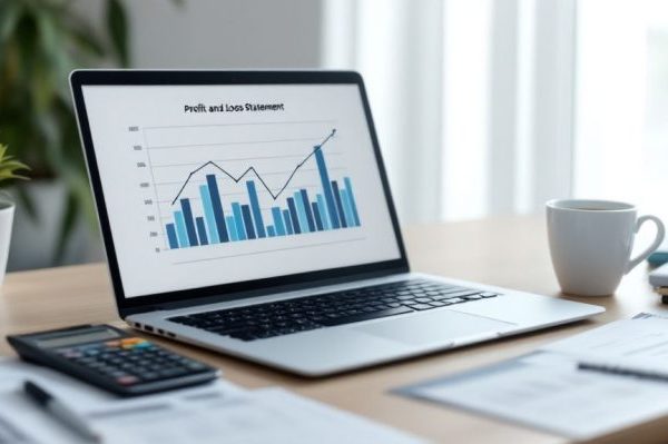 a computer with a profit and loss report on the screen