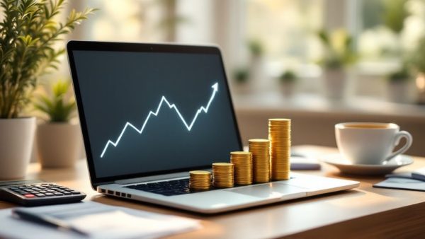 a graph on a computer showing a line increasing in an upward trend signifying an increase in average profit margin for small business