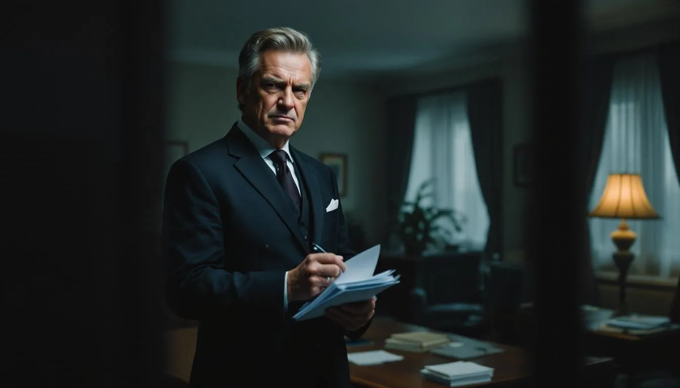 A tax collector is depicted in the image, standing at a desk with paperwork and a calculator, symbolizing the process of managing taxable income and income tax rates in New Zealand. The scene captures the essence of the tax system, including aspects like tax credits and provisional tax payments, highlighting the importance of paying the right amount of tax.